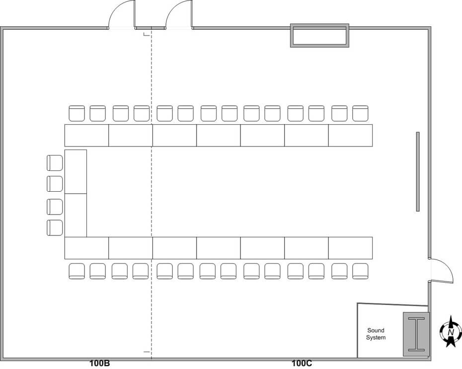 32 seat capacity U-shape seating diagram